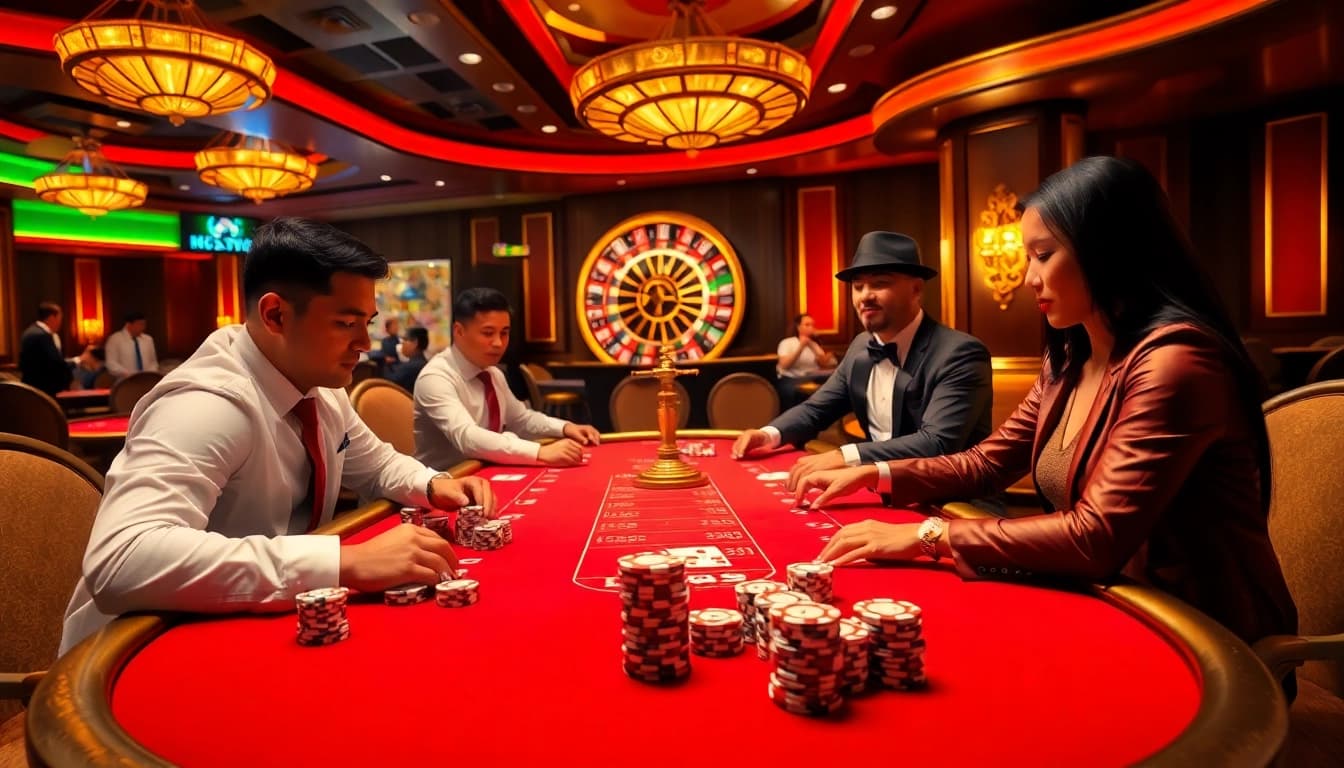 Situs11 captivates players at a luxurious poker table with chips and cards in a thrilling casino scene.