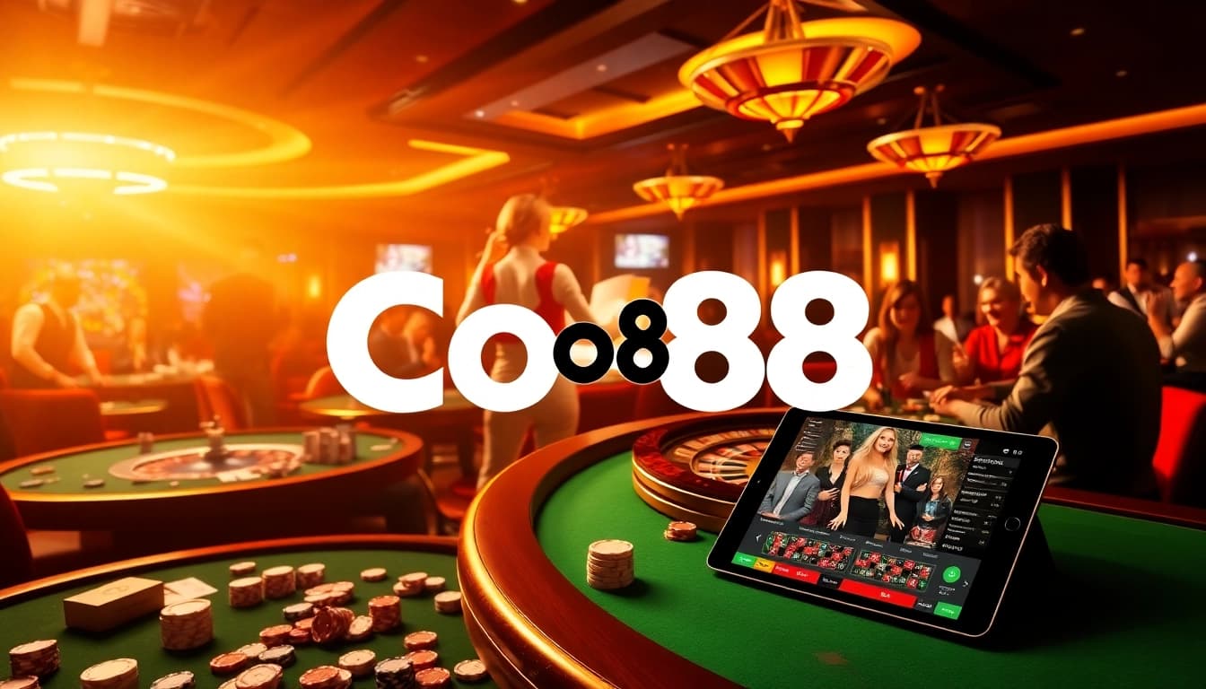 Co88 players enjoying an exciting game at a luxurious casino table with vibrant atmosphere.