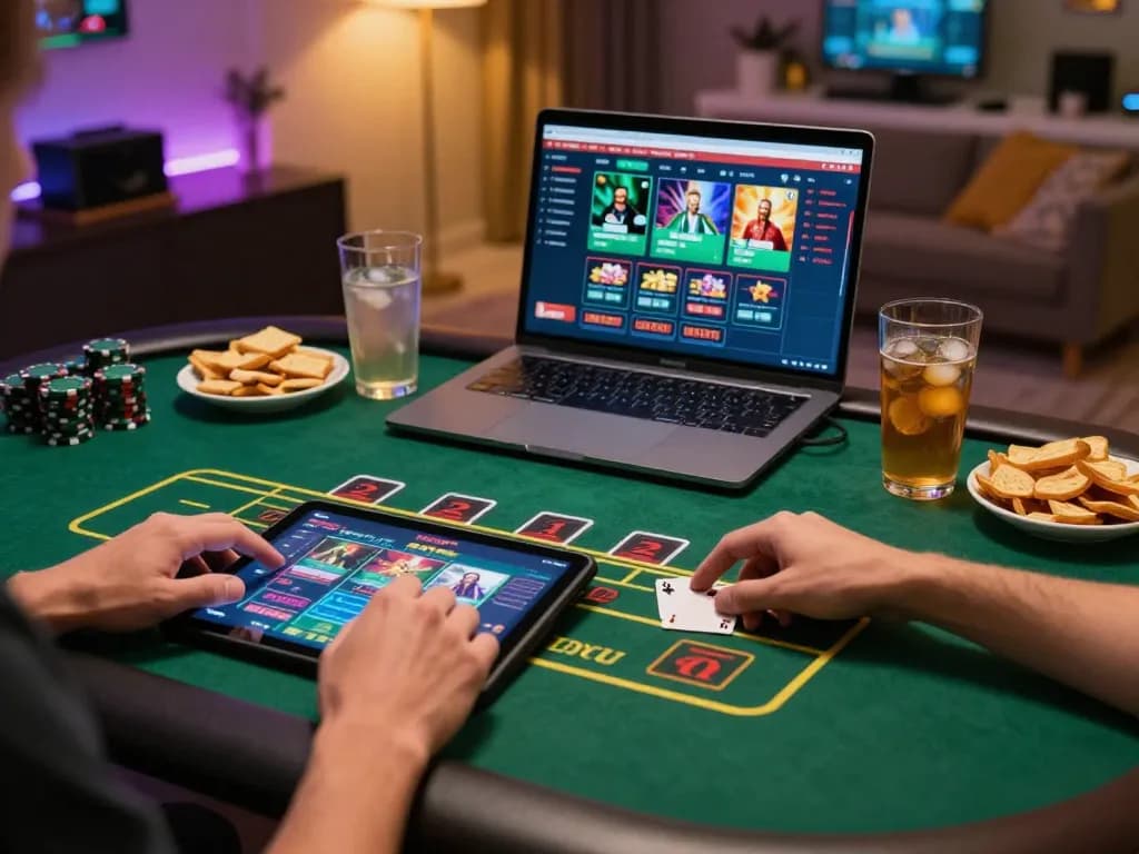 ku88 player engaging in live dealer blackjack on a modern tablet in a bright gaming setup