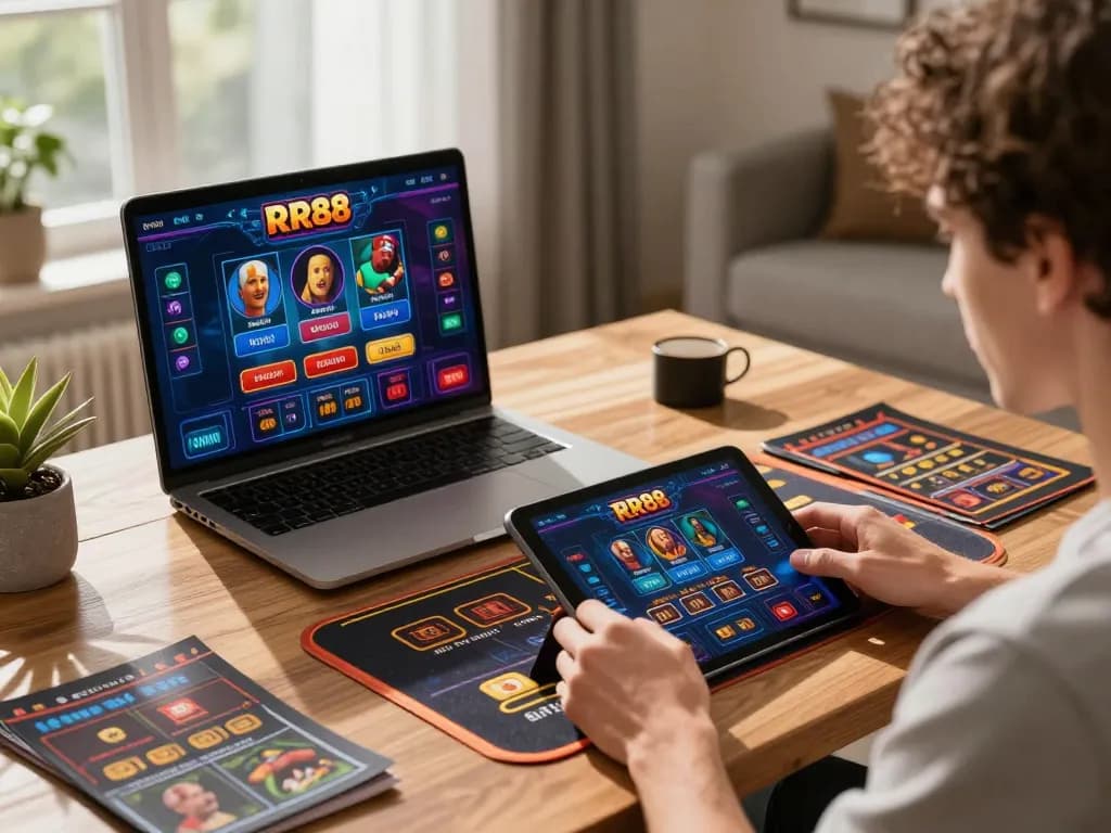 The online gaming experience at https://rr888.shopping/ with a player engaged on a tablet, showcasing excitement and strategy.