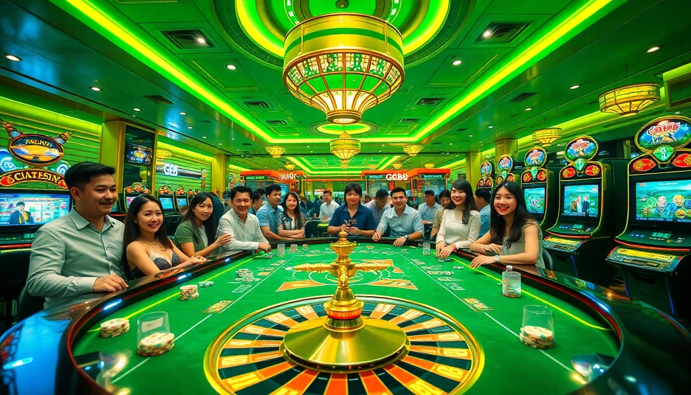 Experience the thrill of GG88 at a luxurious casino table filled with vibrant poker chips and slot machines.