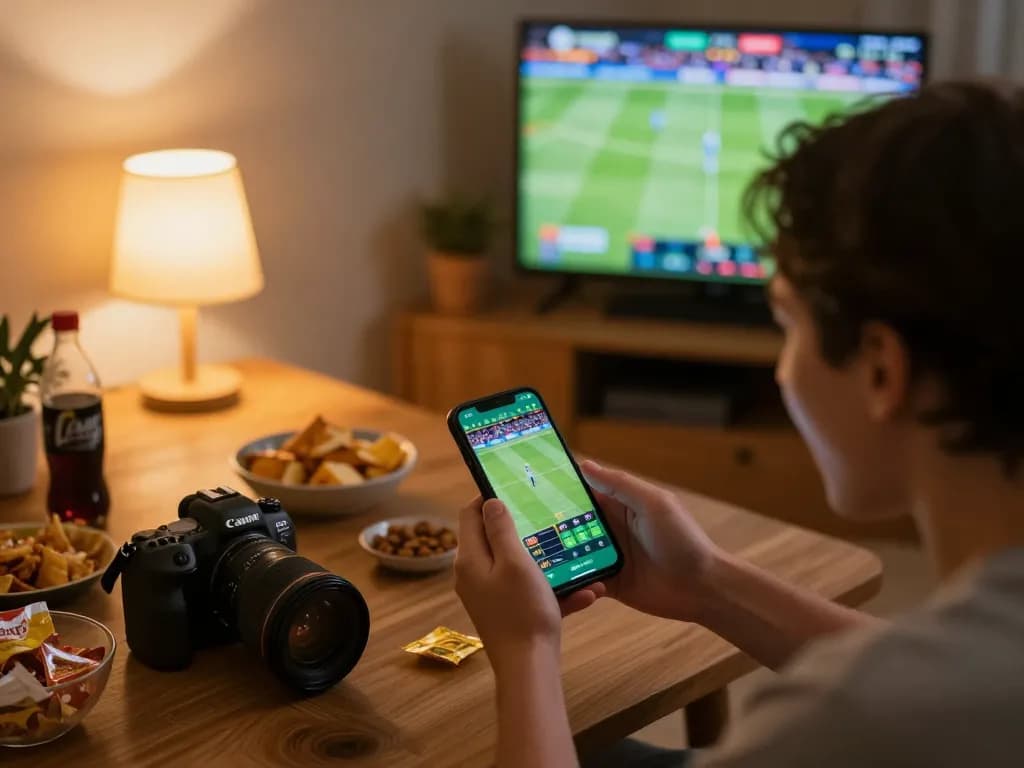 open88 user focused on sports betting app, showcasing excitement during a live match.
