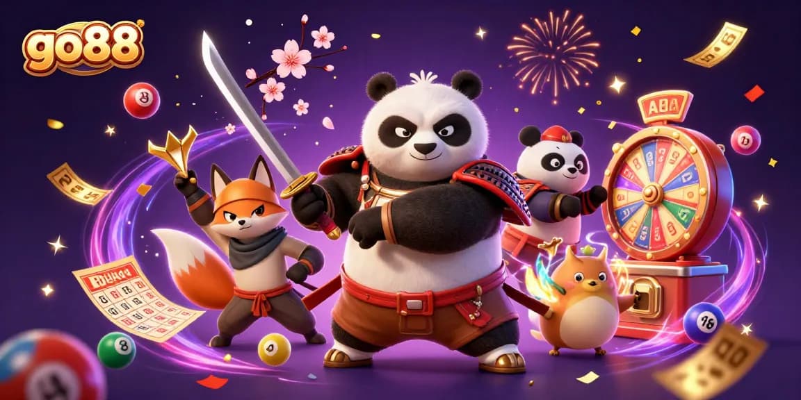 Engage with go88 in a vibrant 3D casino scene featuring dynamic characters and lottery elements.