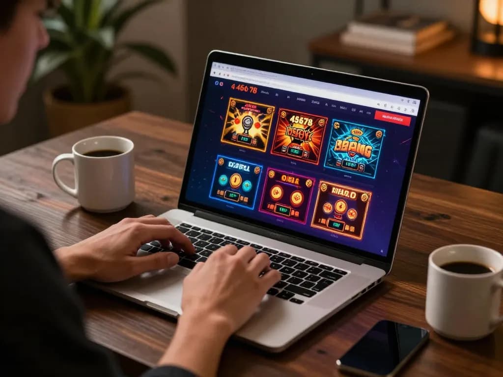 Engaging gameplay at 45678 casino showcased on a laptop, highlighting immersive online gaming experience.