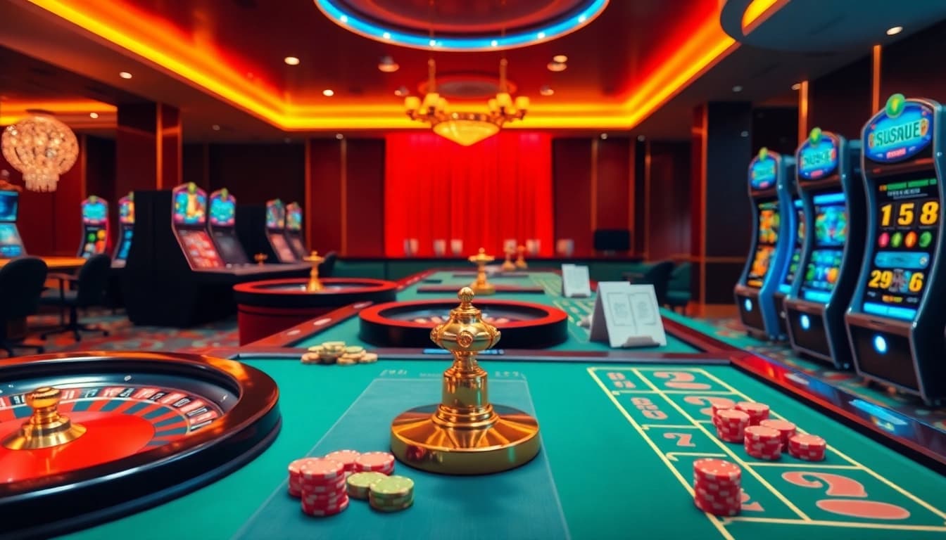 Engage in thrilling gaming at https://good88k.co/ with vibrant poker tables and roulette wheels.