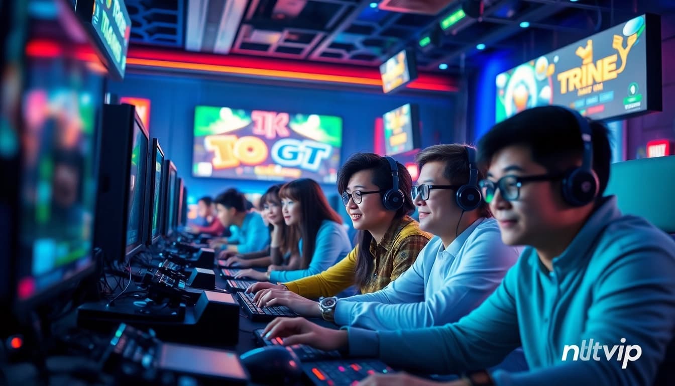 Nhatvip online gaming scene with players immersed in a vibrant digital environment.