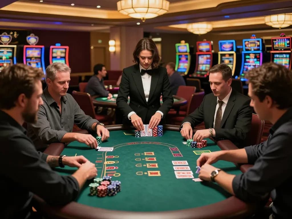 Winning at TT88 blackjack table with players focused on their cards during exciting gameplay