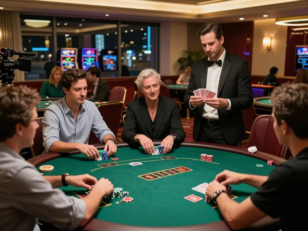 Pemain Bintangmpo merumuskan strategi dalam permainan poker yang mendebarkan di kasino yang meriah.