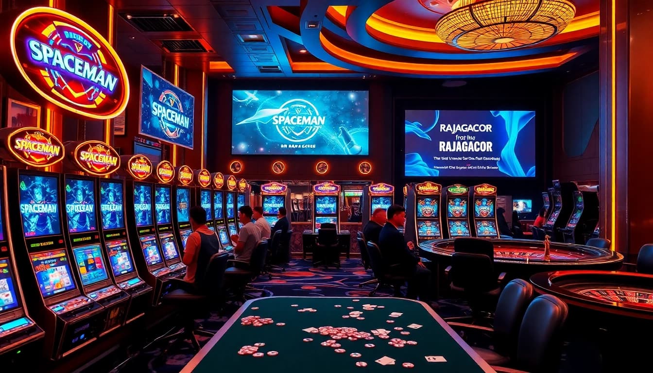 RAJAGACOR slot machines in a vibrant casino setting showcasing thrilling gameplay and excitement.