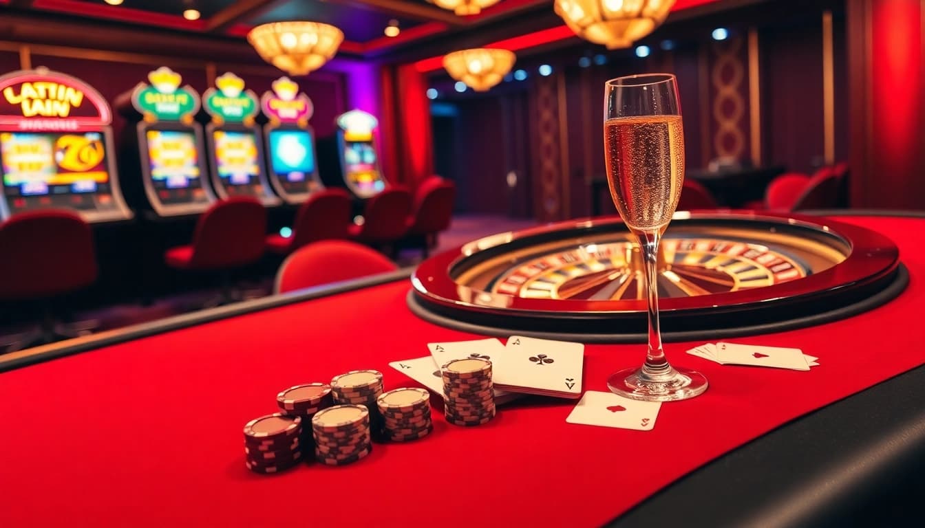 Experience 98win's luxury casino ambiance with poker chips and roulette, capturing gaming excitement.