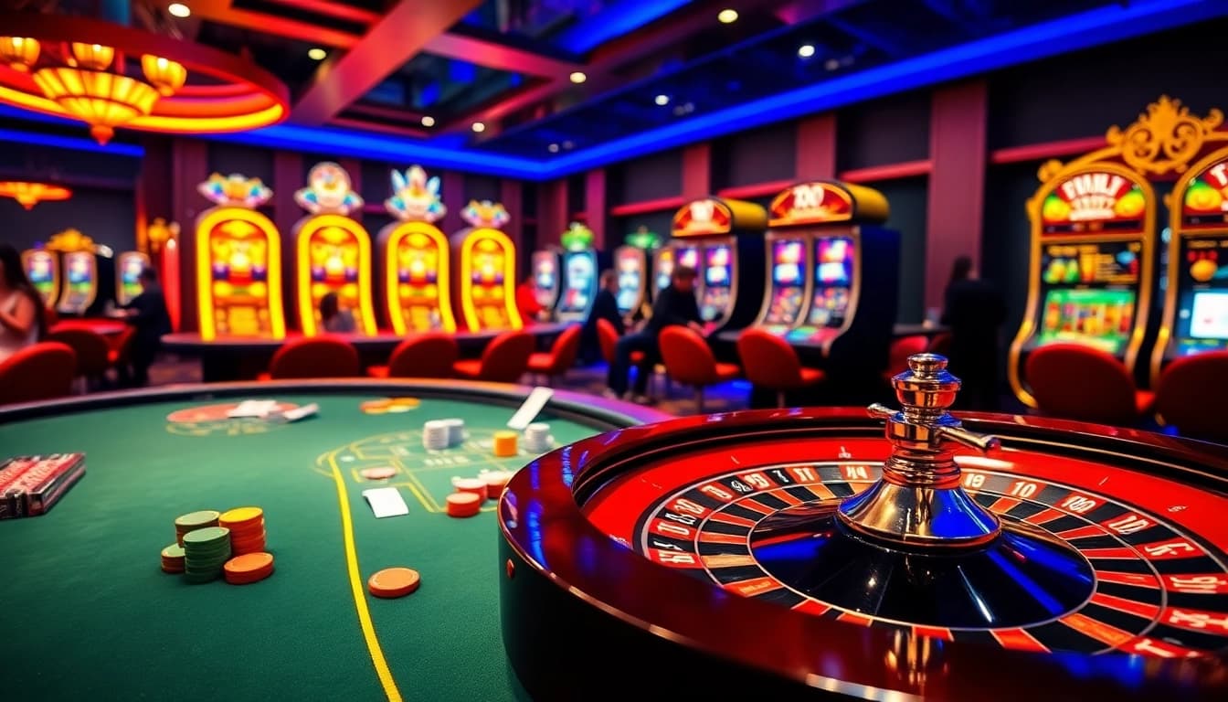 Experience the thrill of 13win with players engaged in high-stakes gambling at luxurious casino tables.