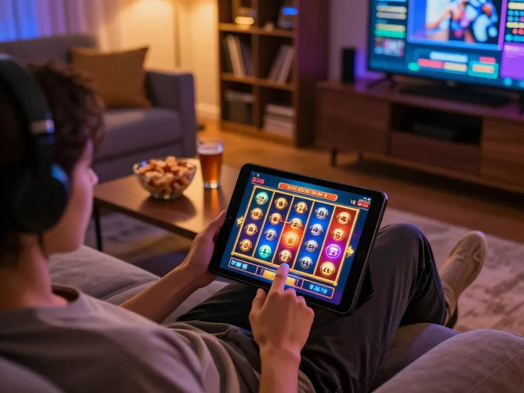 Player engaging in exciting Dash88 online slot games from the comfort of home, showcasing winning potential in a cozy setting.
