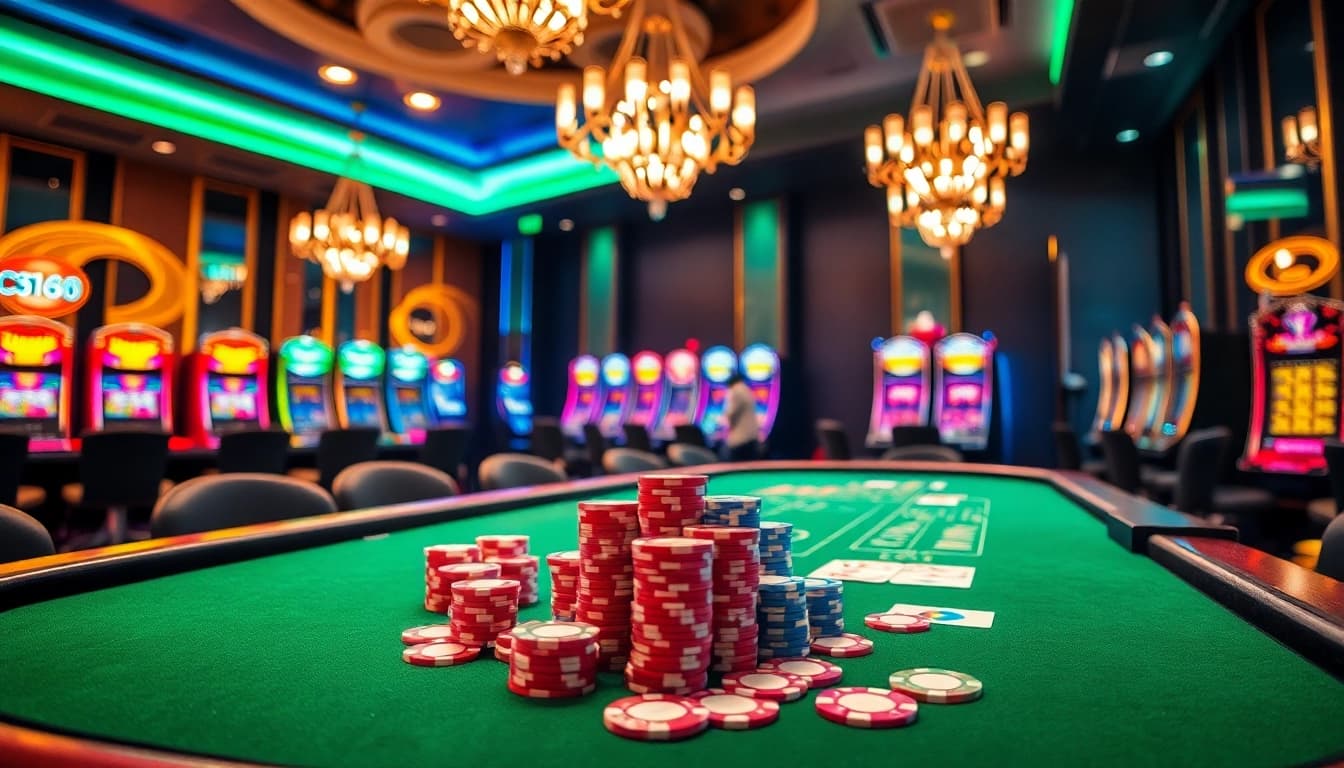 C168 casino scene showcasing vibrant gameplay at poker tables with professional dealers
