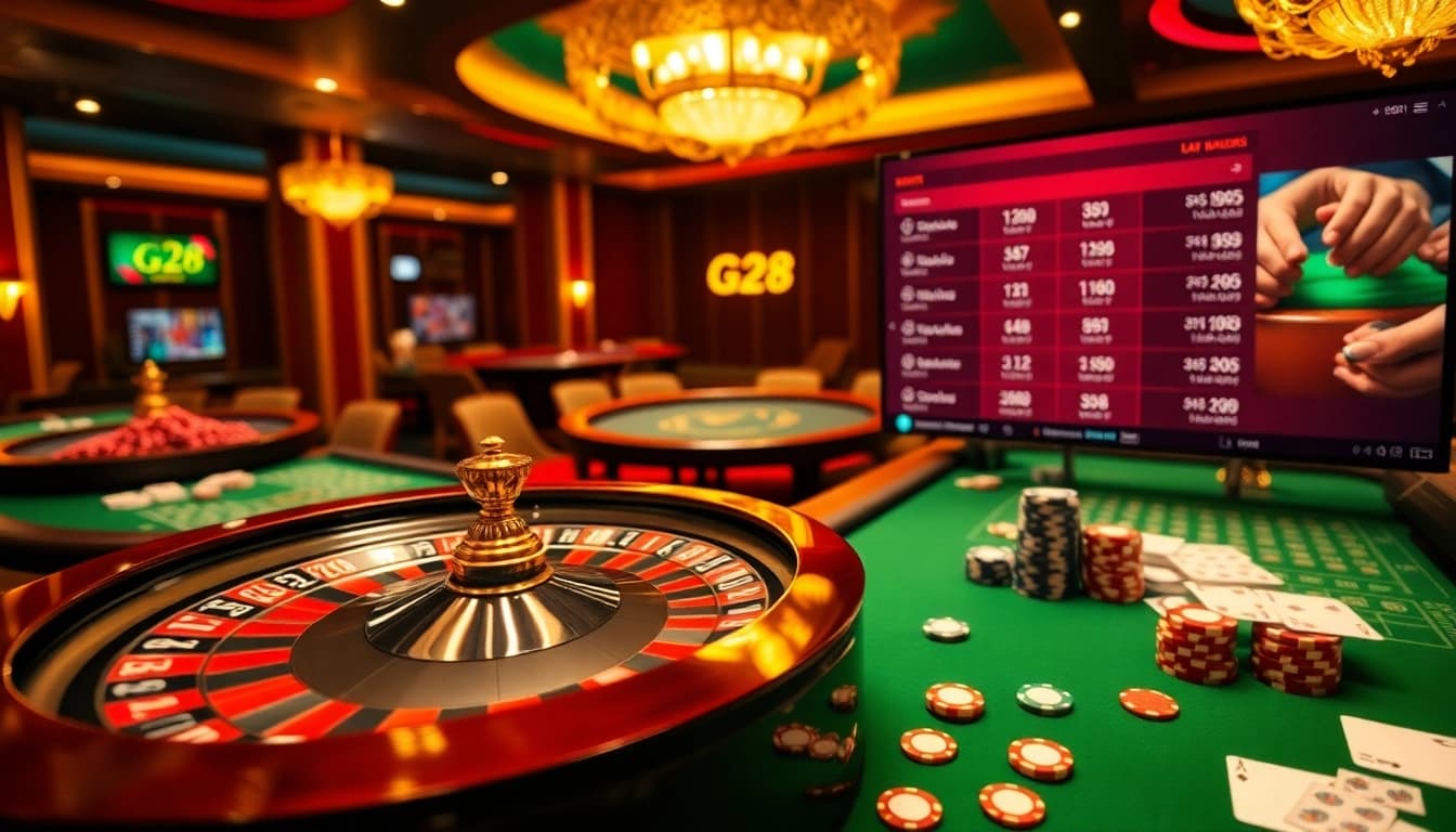 Experience exhilarating gambling action at G28 with a roulette table and vibrant betting interface.
