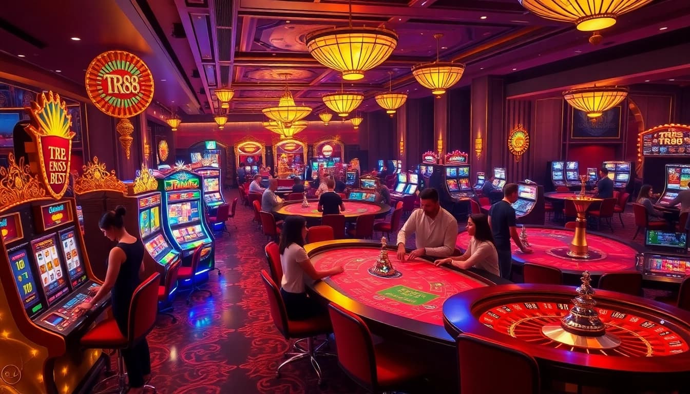TR88 gaming excitement with vibrant casino tables, slot machines, and immersive atmosphere.