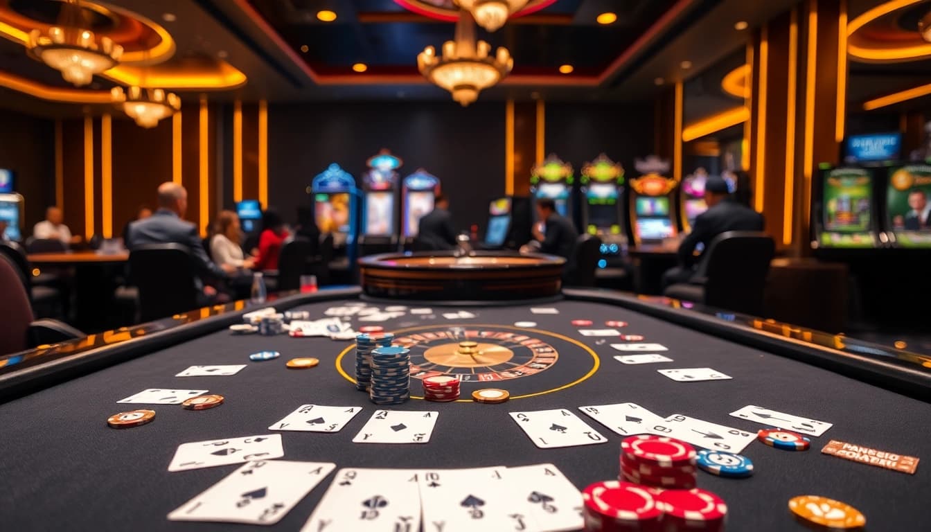Daga casino table showcasing vibrant gameplay with elegant cards and chips, inviting excitement.