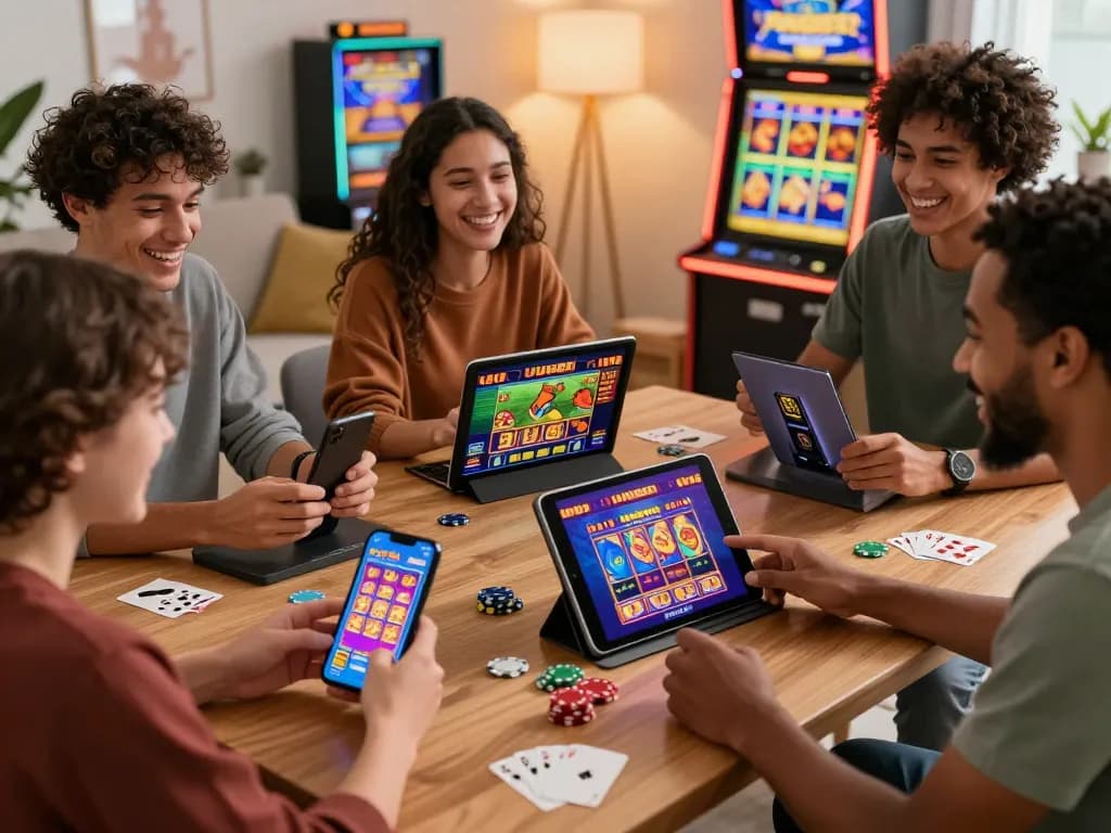 Players enjoying diverse gaming experiences on the UU88 platform in a vibrant home office.