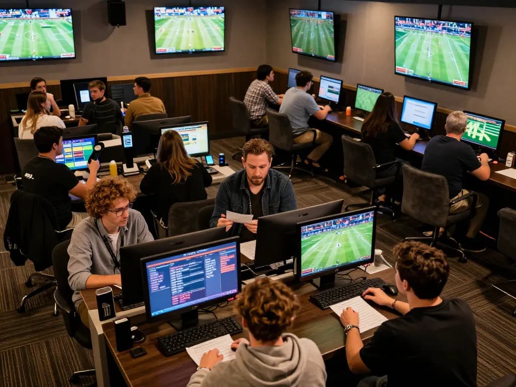 Engaged users placing bets using the tr88 app in a lively sports betting lounge atmosphere