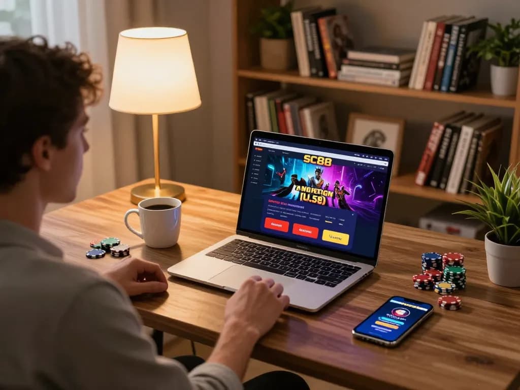 Player engaging with the SC88 online casino platform for thrilling gameplay at home