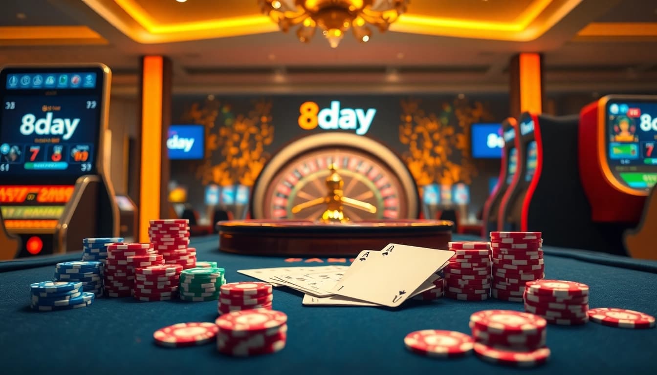 Experience thrilling casino action at 8day with vibrant gaming tables and exciting slot machines.
