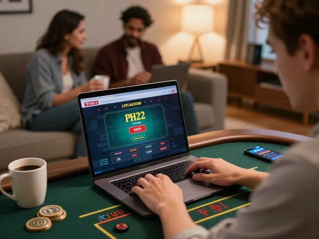 Player enjoying a live dealer game on PH22 platform at home with engaging gameplay.