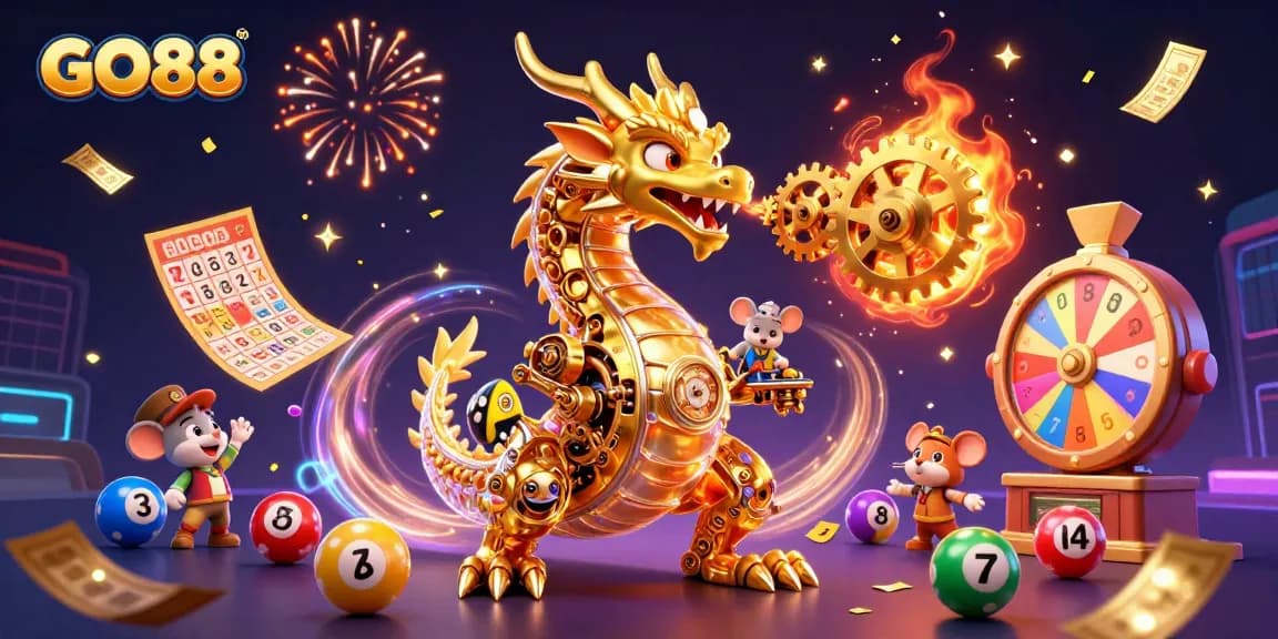 Engage with GO88 at a vibrant 3D casino featuring dynamic game elements and colorful animations.