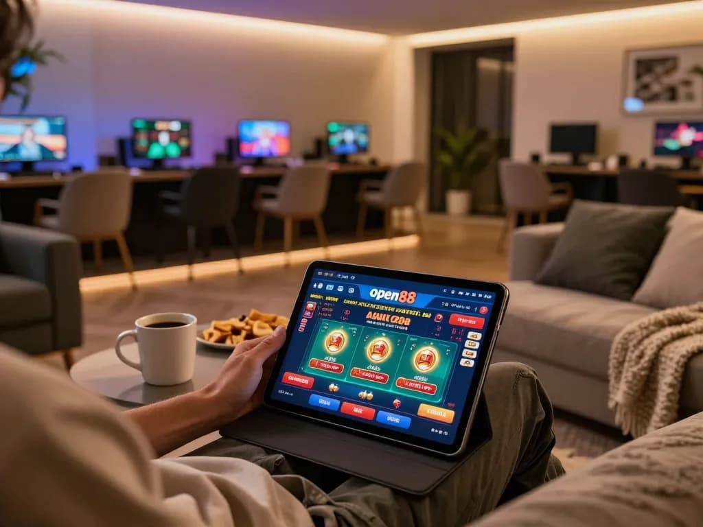 Experience thrilling gameplay on open88 with a user engaging on a tablet in a cozy home setting.