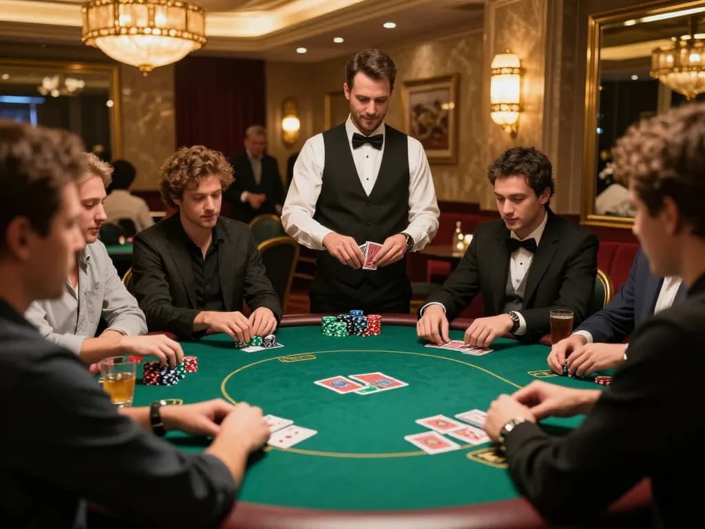 Players enjoying a dynamic poker game at nhà cái 8xbet's upscale casino, showcasing excitement and hospitality.