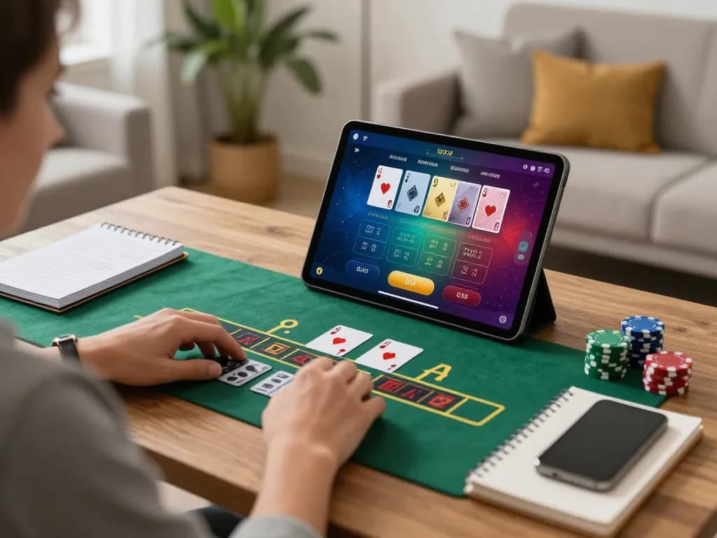 Người chơi LUCK8 tham gia phiên blackjack với nhà cái trực tiếp trên máy tính bảng, thiết lập trò chơi thoải mái tại nhà.