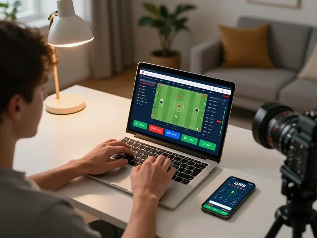 Engaging in live sports betting on LU88 app at home setup, showcasing excitement and strategy.