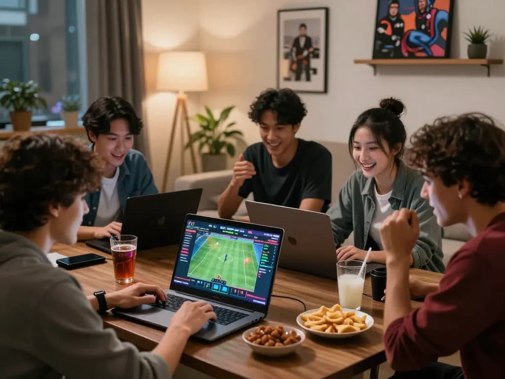 Exciting online betting experience at trang chủ mb66 with friends in a cozy living room setting.