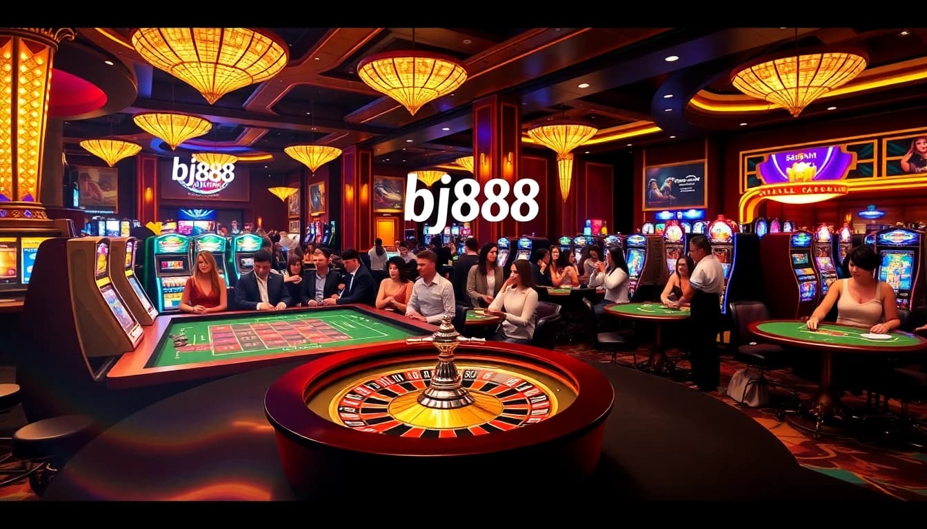 Players engaging with bj88 online casino games in a vibrant, luxurious setting.