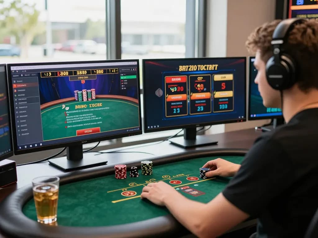 Experience strategic online gaming at https://rr88co.net/ with a professional setup showing multiple casino games and focus.