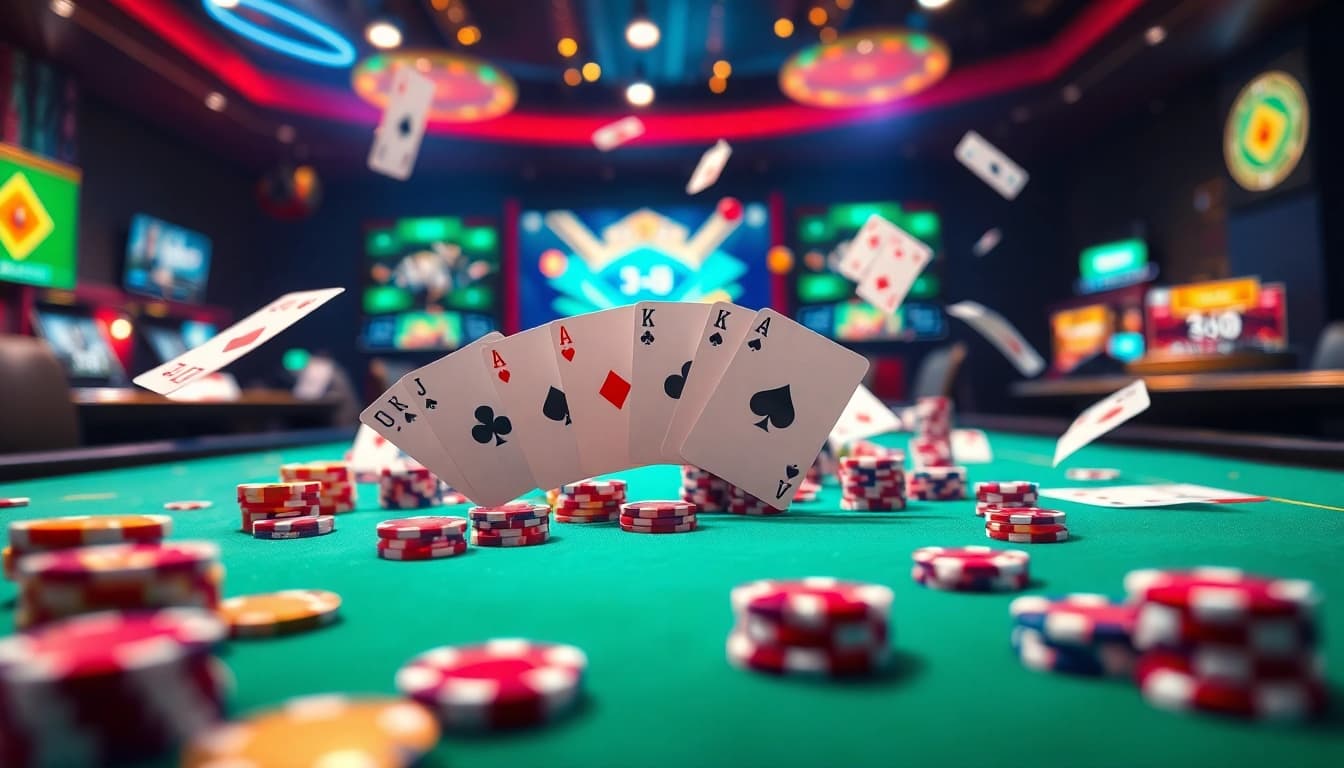 Cổng game bài đổi thưởng with vibrant card games and casino visuals excite players in an engaging online gaming platform.