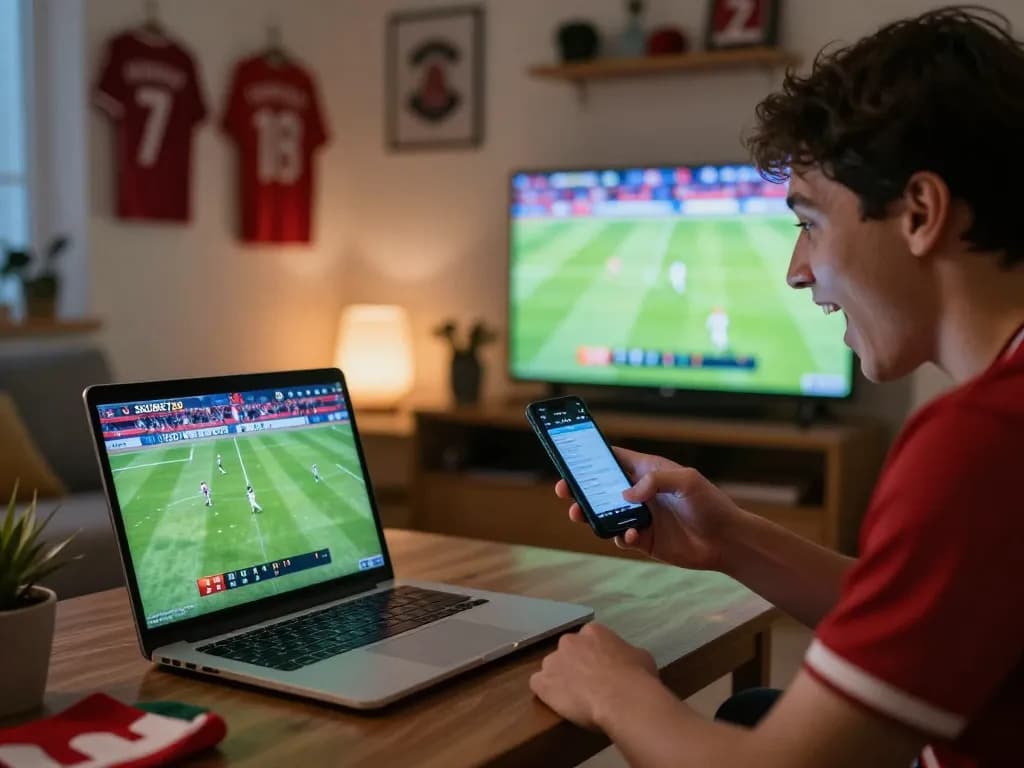 SBOBET88 betting enthusiast engaging with live football match odds on smartphone