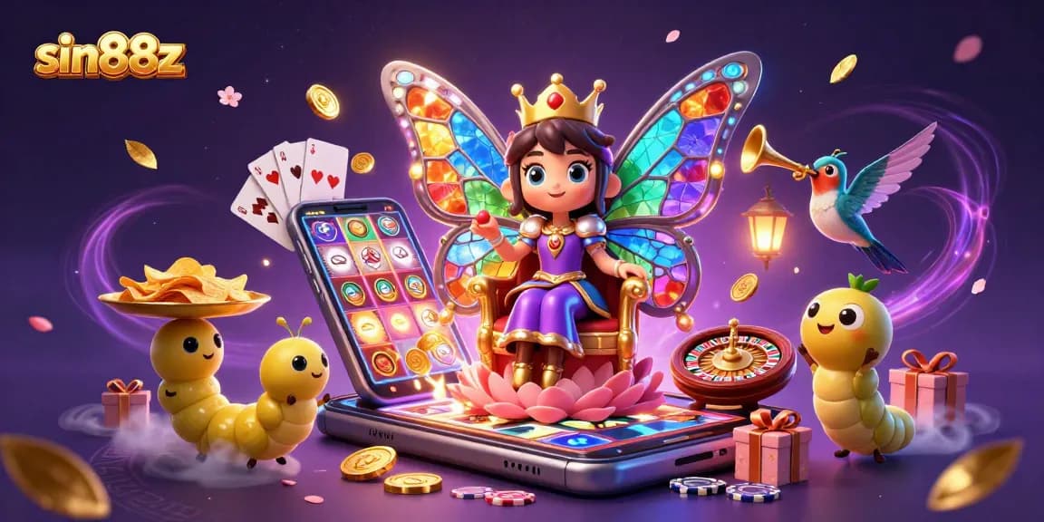 Engage with sin88z's vibrant casino scene featuring the butterfly queen and thrilling gaming elements.