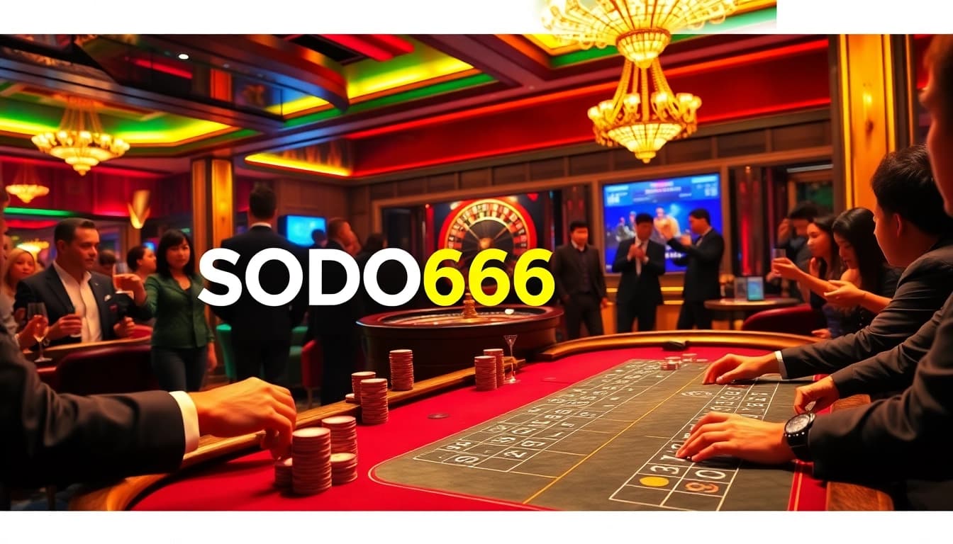 SODO66 poker players engaged intensely at a luxurious casino table with vibrant atmosphere.