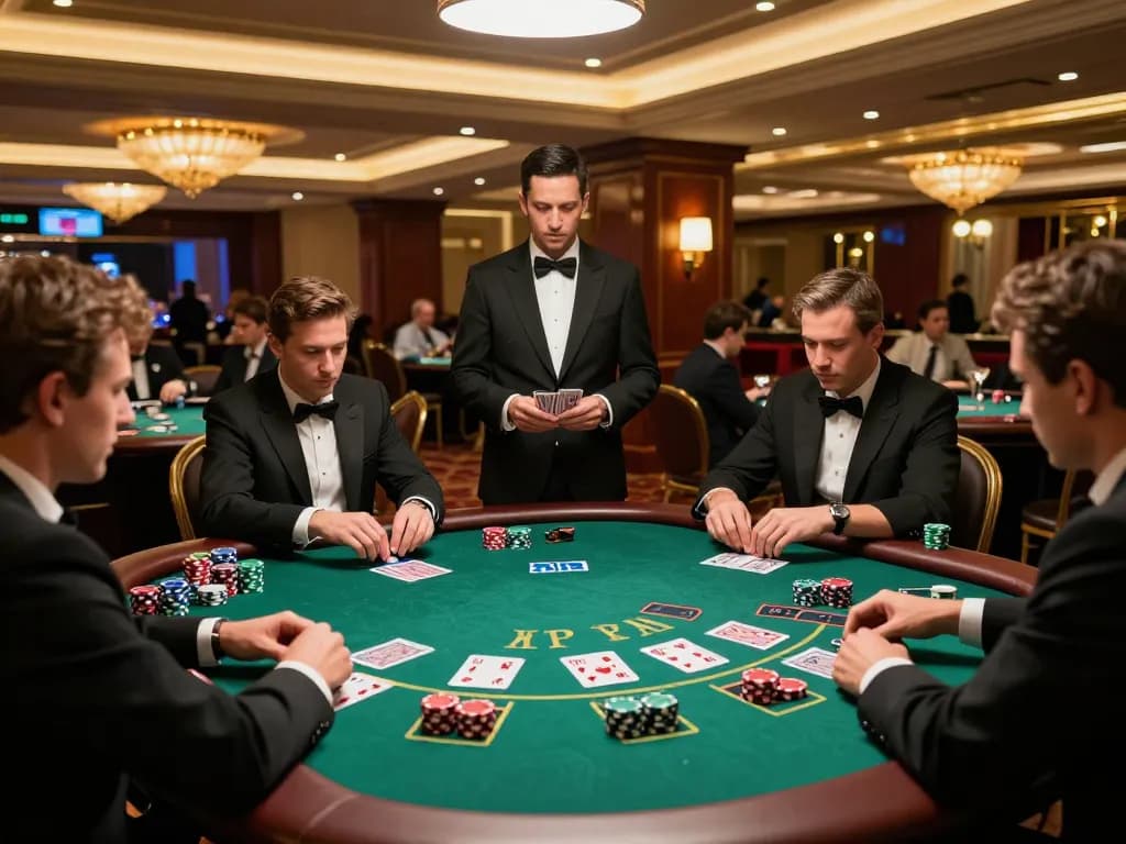 Players engaging in blackjack strategy at a focus game table, showcasing an immersive Fokus777 experience.