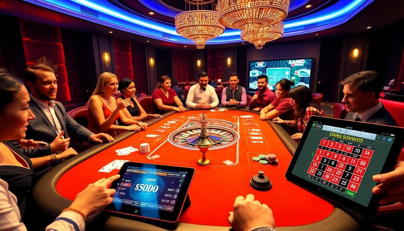 Excited players enjoying table games at SODO Casino with vibrant atmosphere.
