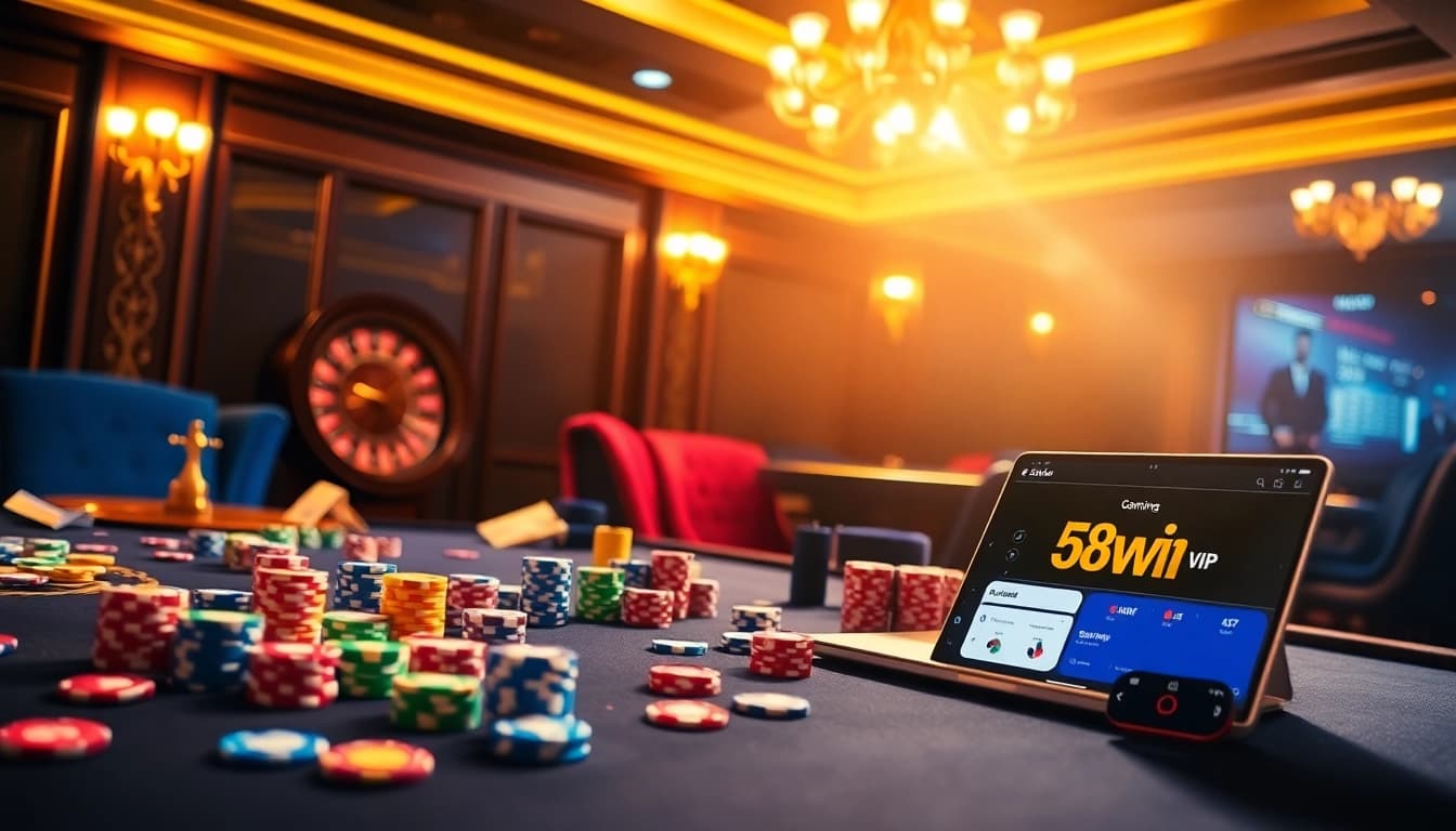 Experience the thrilling atmosphere of 58win vip with high-stakes gaming at an elegant casino table.