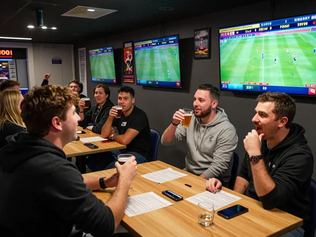 kèo nhà cái displayed on digital boards in a lively betting venue, capturing the excitement of sports betting.