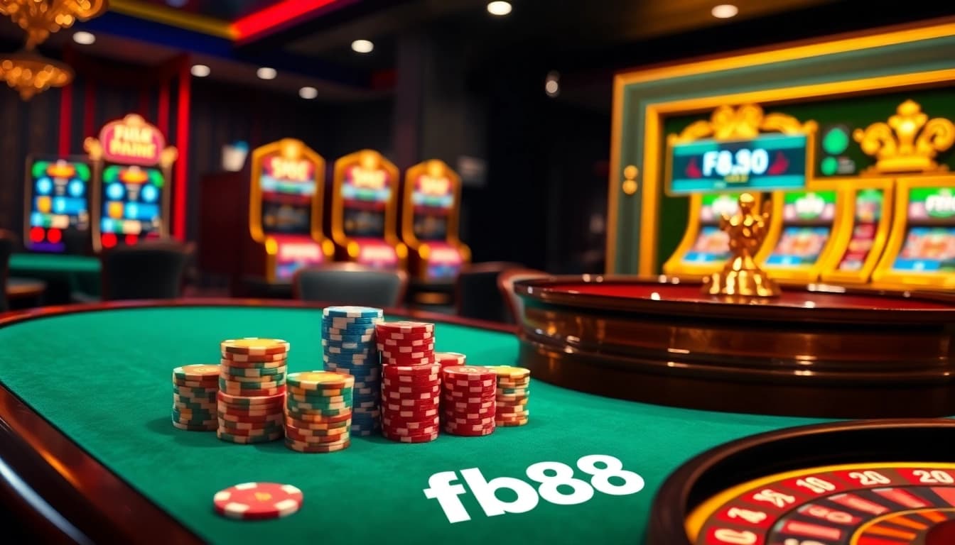 Experience the excitement of fb88 with elegant casino tables and vibrant poker chips.