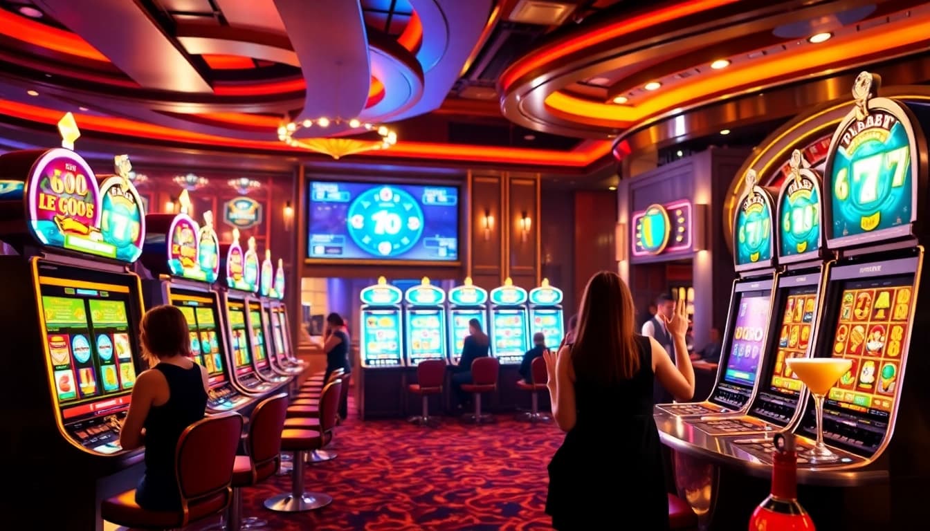 Experience the excitement of winning with slot777 at a luxurious casino featuring vibrant slot machines.