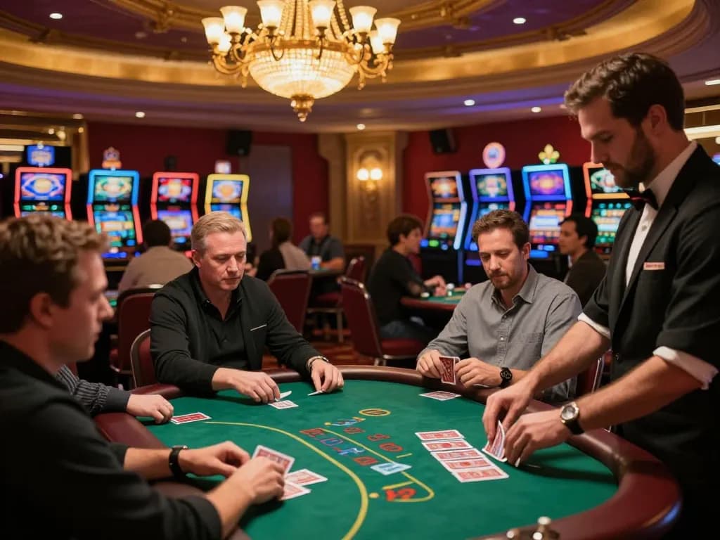 Players strategizing wins at tx88 blackjack table amidst a luxurious casino atmosphere