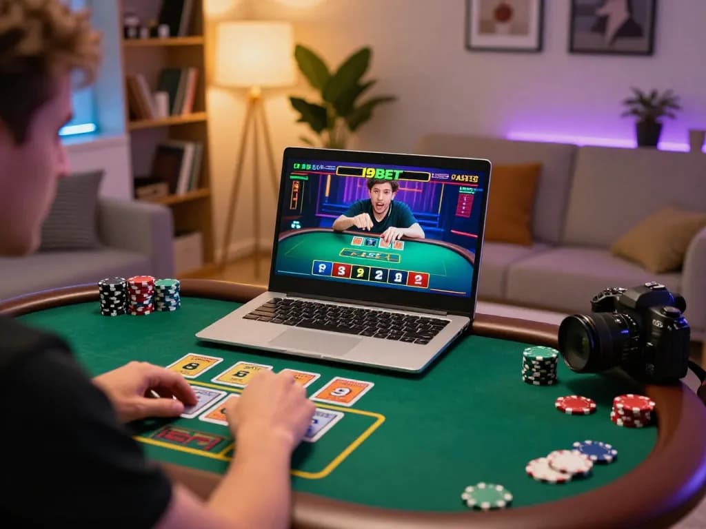 I9BET player engaging in immersive online casino games at home.
