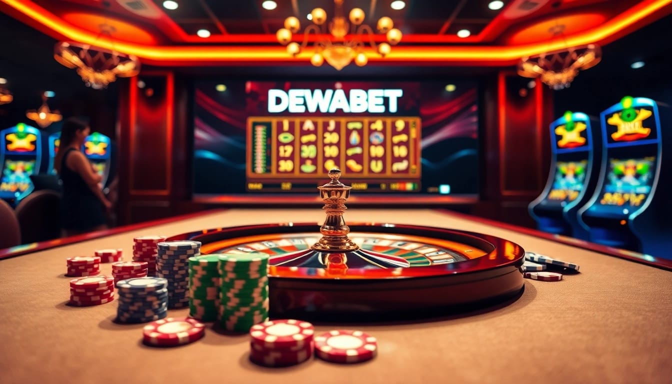 Experience Dewabet Asia's thrilling online gambling with engaging casino tables and vibrant slot machines.