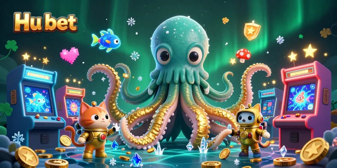 Experience the excitement of Hu bet with a thrilling underwater casino scene featuring a kraken and a diving cat.