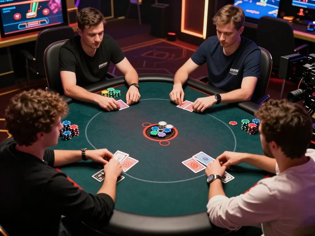 Players strategizing in an online poker game at 98win, capturing a thrilling digital casino experience.