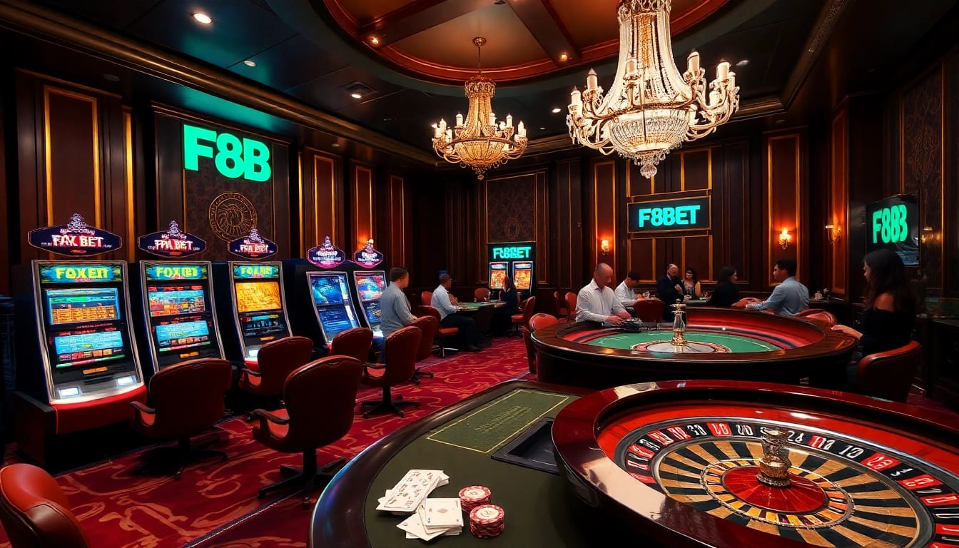 Engage in high-stakes poker excitement at F8BET's luxurious casino with rich decor.