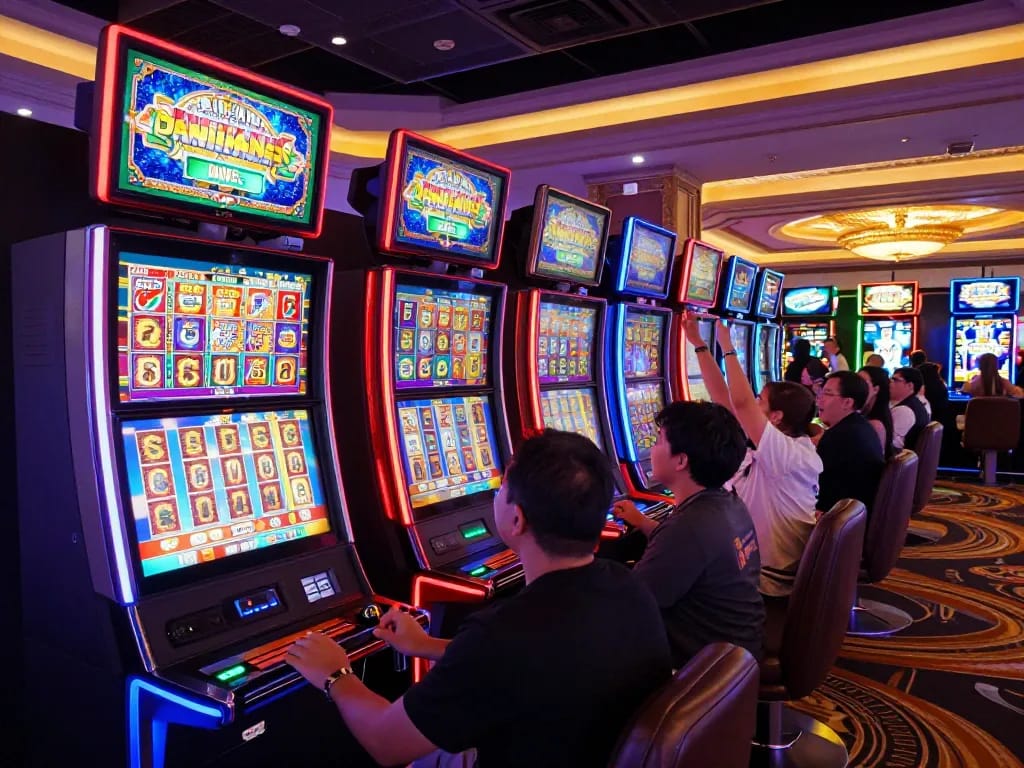 Players enjoying the thrill of winning at slot machines in the 789p casino atmosphere